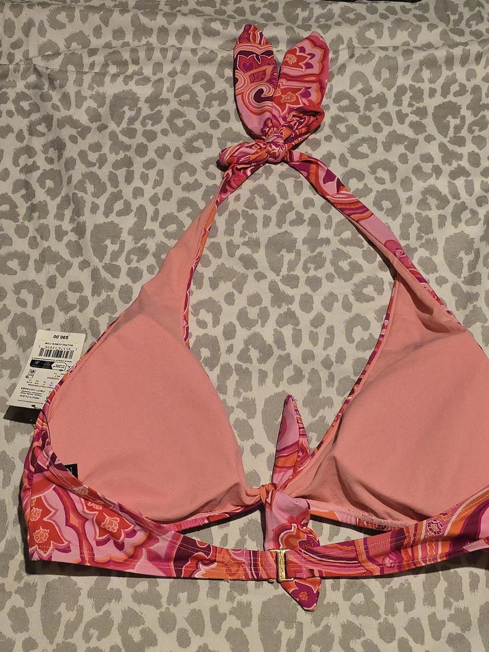 Lauren Ralph Lauren Pink & Coral Paisley Halter Bikini